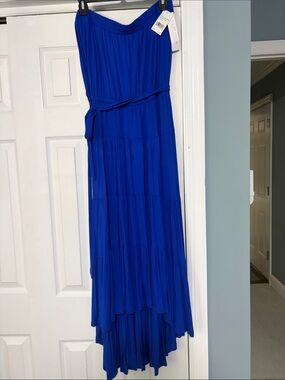 La Blanca Strapless High-Low Tiered Maxi Dress in Royal Blue